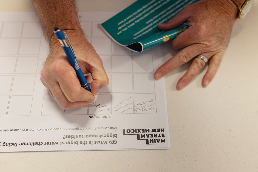 Someone’s hands filling out an input form about water planning.